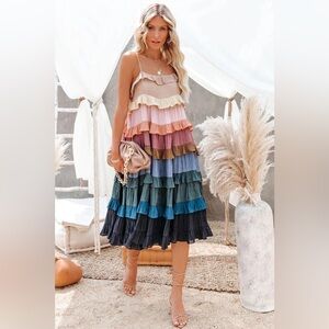 Storia Anthropologie Isabella Sofia Ruffle Midi Dress Size Small